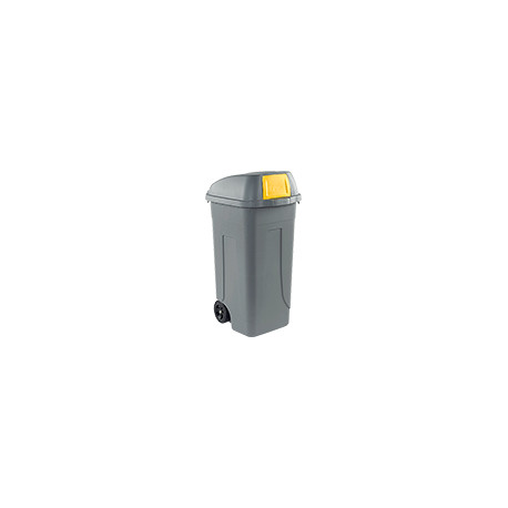 Portarifiuti PLP col. grigio+coperchio BASCULANTE GIALLO cap. 100l+ruote