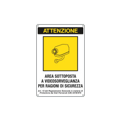 Cartello alluminio AREA VIDEOSORVEGLIATA (D. LGS. n. 101 del 10/08/2018)