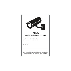 Cartello alluminio AREA VIDEOSORVEGLIATA (D. LGS. n. 101 del 10/08/2018)