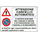 Cartello attenzione cancello automatico divieto sosta