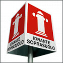 Cartello quadrifacciale in allum. con staffa x palo mm60:idrante sopras